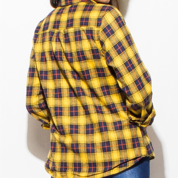 Checker plaid fleece lined button up flannel top - Picture 4 of 8